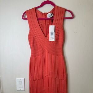 Herve Leger Vibrant Orange Midi Dress